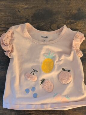 Pekkle Pink Fruit Appliqué  Short Sleeve Tee 2T